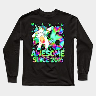 6Th Birthday Colorful Tie Dye 6 Year Old Unicorn Girls Long Sleeve T-Shirt